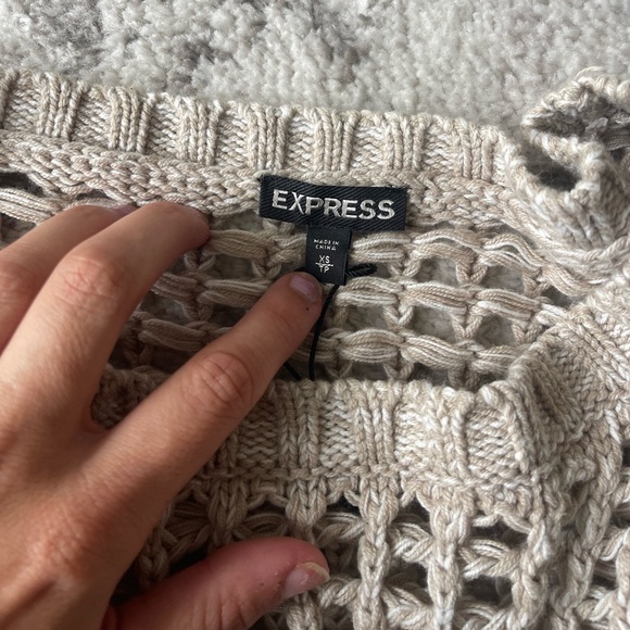 EXPRESS | Tan Open Knit Crochet Long Sleeve
Sweater - Picture 2 of 9